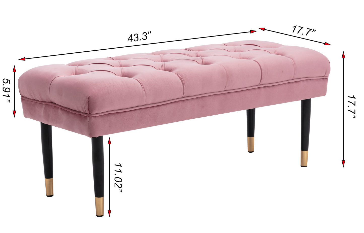 Tufted Velvet Ottoman Bench Modern Upholstered Footstool with Metal Legs for Living Room Entryway Bedroom Pink