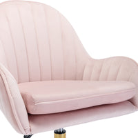 Velvet Home Office Chair with Wheels Adjustable Height Pink Cute Chair with Gold Metal Base for Living Room Bedroom Vanity Room