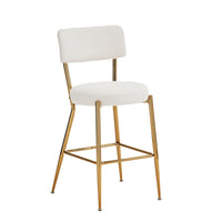 Set of 2 Modern Teddy Fabric Bar Stools with Metal Base - Beige Upholstered High Stools for Kitchen Dining Living Room