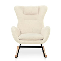 Beige Teddy Upholstered Rocker Glider Chair with Adjustable Headrest for Nursery Bedroom Living Room Office