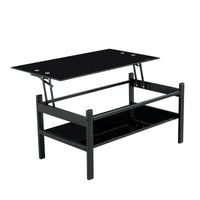 Modern Glass Lift Top Coffee Table with 2-Layer Design for Living Room Black Tempered Glass