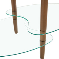 Transparent Oval Glass Coffee Table Modern Design Oak Wood Legs 3-Layer Living Room Tea Table