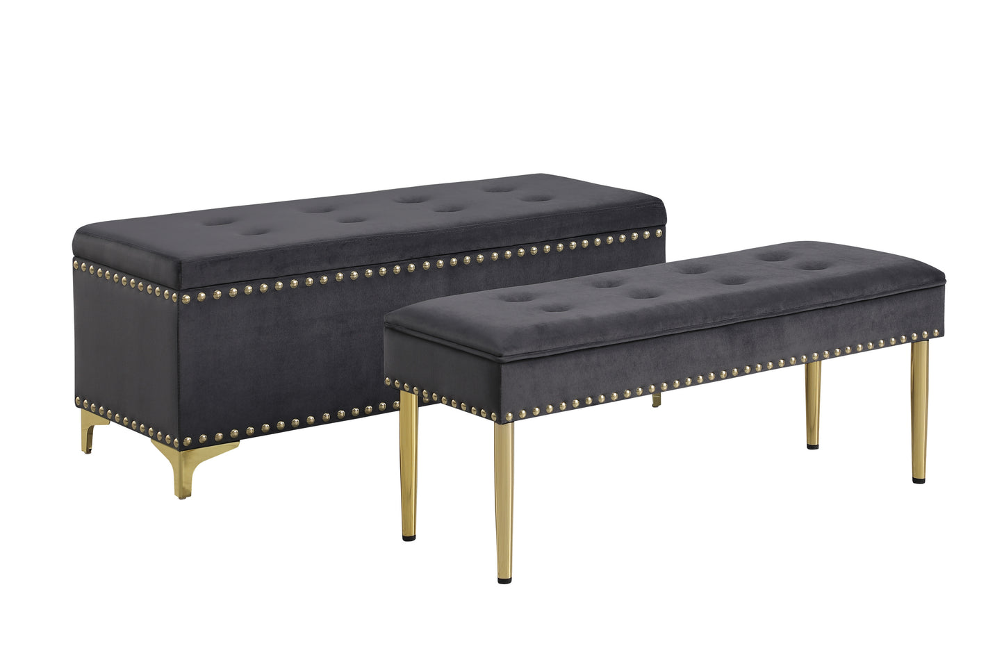 Large Storage Benches with Nailhead Trim Tufted Velvet 2 in 1 Combination for Living Room Entryway Hallway Bedroom Gold Legs 250lbs Capacity