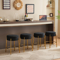 Contemporary Set of 2 24 Inch Upholstered Round Bar Stools for Kitchen and Cafe Stylish Seating