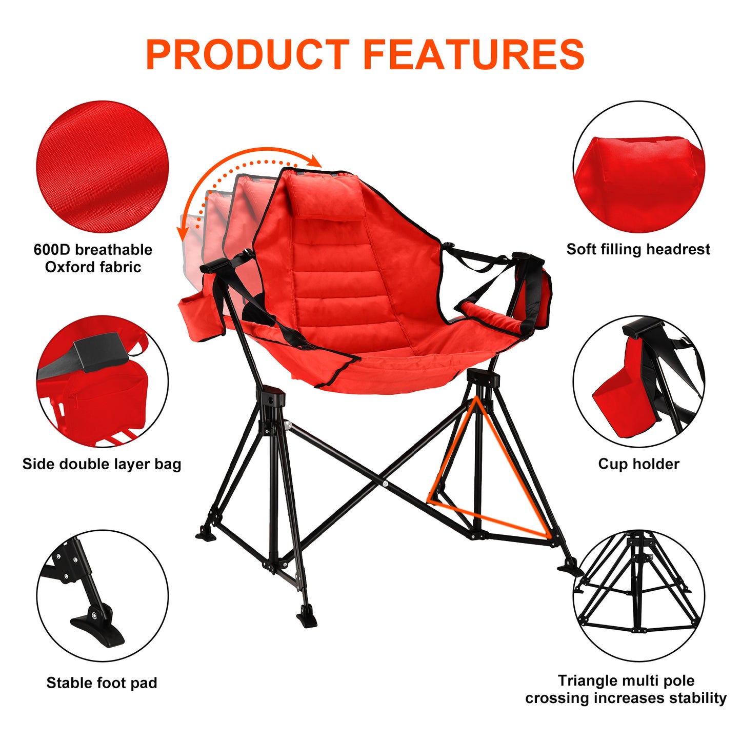 Portable Folding Hammock Camping Chair 350 lbs Capacity Rocking Swing for Outdoor Lawn Garden Use