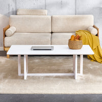 Chinese Style White Solid Wood Imitation Rattan Rectangular Coffee Table Small Living Room Low Table