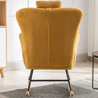 35.5 inch Rocking Chair with Pocket, Soft Teddy Fabric Rocking Chair for Nursery, Comfy Wingback Glider Rocker with Safe Solid Wood Base for Living Room Bedroom Balcony (TURMERIC)