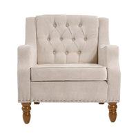 Vintage Brass Studded Accent Chair Set with Footrest Tufted Upholstered Armchair for Living Room Bedroom Reading