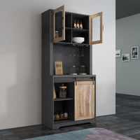 31 Inch Farmhouse Barn Door Bar Cabinet for Living Room Dining Room Storage Rustic Home Furniture