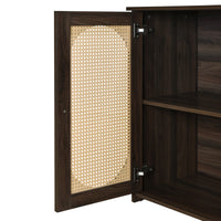 Retro 3-Door Accent Cabinet with Rattan Doors and Metal Handles for Living Room and Hallway Storage Brown