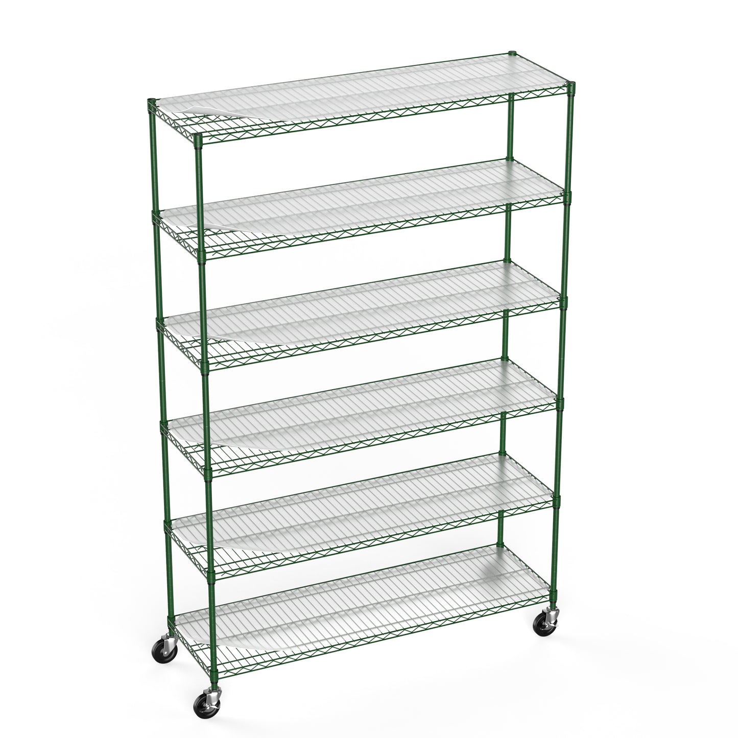 Heavy Duty 6 Tier Wire Shelving Unit 6000 LBS Capacity Height Adjustable Metal Garage Storage Shelves with Wheels Green