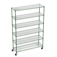 Heavy Duty 6 Tier Wire Shelving Unit 6000 LBS Capacity Height Adjustable Metal Garage Storage Shelves with Wheels Green