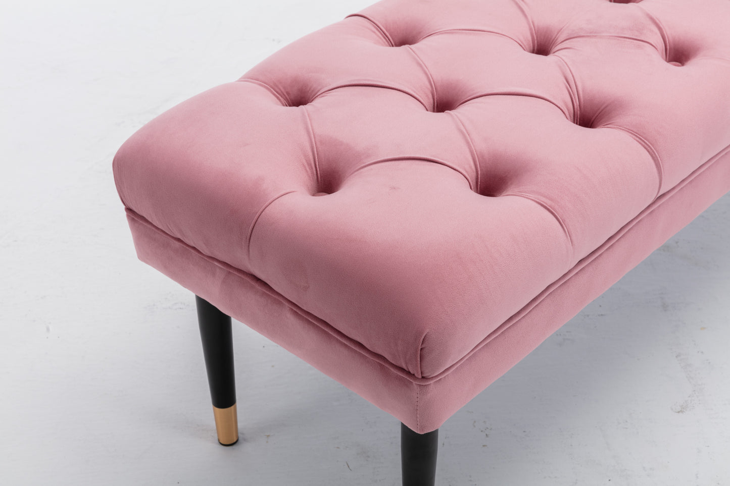 Tufted Velvet Ottoman Bench Modern Upholstered Footstool with Metal Legs for Living Room Entryway Bedroom Pink