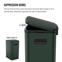 13 Gallon 50L Kitchen Foot Pedal Soft Close Trash Can Stainless Steel Rectangular Bin with 30 Garbage Bags Green