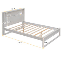 Full Size Platform Bed with Storage Headboard USB Ports and Sockets Antique White