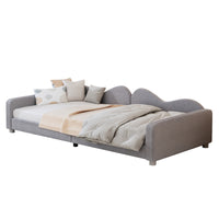 Twin size Upholstered Daybed, Sherpa Fabric Sofabed with Cloud-Shaped Backrest, No Box-spring Needed, Gray