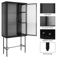 Elegant Floor Cabinet with 2 Tempered Glass Doors Adjustable Shelves Dust-Free Easy Assembly Black Living Room Display Storage