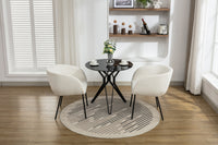 Set of 2 Ivory Boucle Fabric Dining Chairs with Black Metal Legs Modern Home Furniture