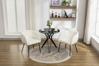 Set of 2 Ivory Boucle Fabric Dining Chairs with Black Metal Legs Modern Home Furniture