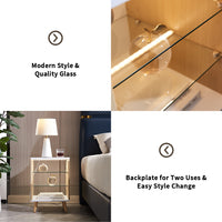 LED Nightstand with 2 Glass Shelves Modern Bedside Table Adjustable Brightness 3 Color LED Lighting Natural Wood for Bedroom Living Room