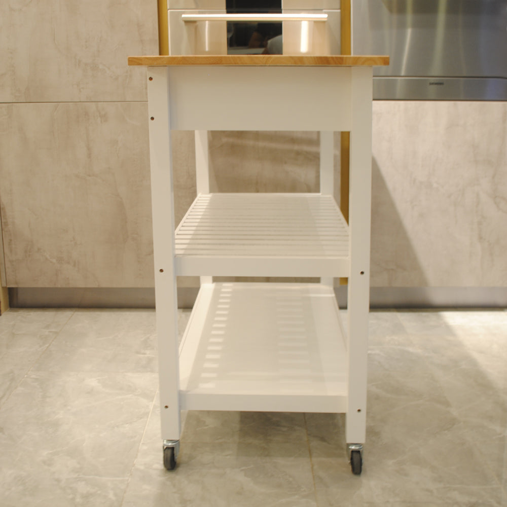 Mobile Kitchen Island Cart with Lockable Wheels, Simple Design for Food Display, Large Drawer for Kitchen Storage