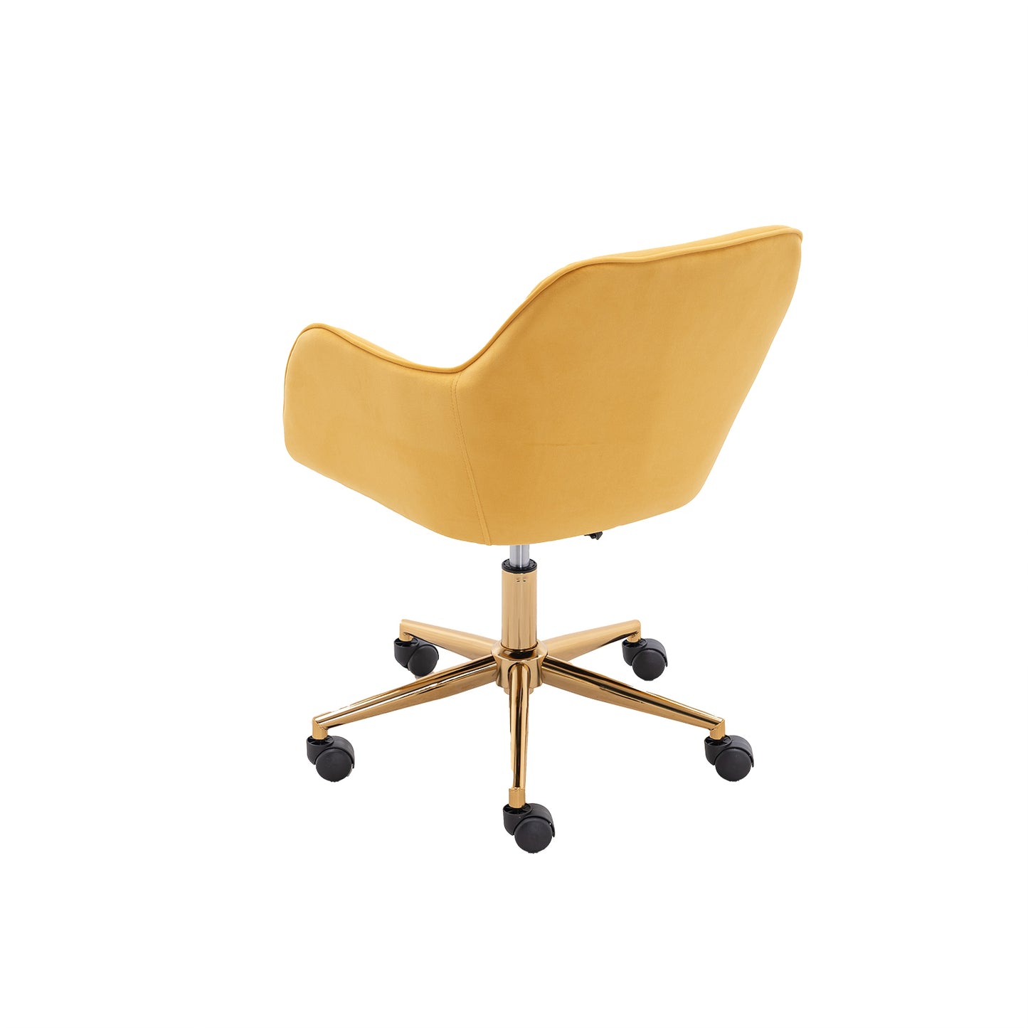 Modern Velvet Adjustable Height 360 Revolving Home Office Chair Gold Metal Legs Universal Wheels Indoor Yellow