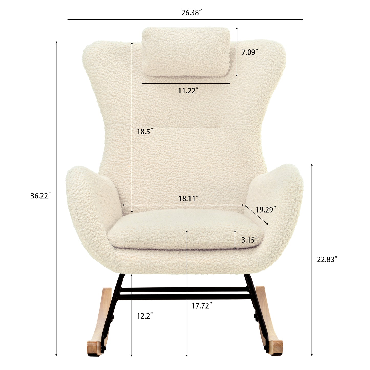 Beige Teddy Upholstered Rocker Glider Chair with Adjustable Headrest for Nursery Bedroom Living Room Office