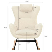 Beige Teddy Upholstered Rocker Glider Chair with Adjustable Headrest for Nursery Bedroom Living Room Office