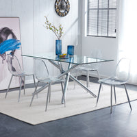 Modern Minimalist Transparent Dining Chair Set 6pcs Armless Nordic Makeup Stool with Silver Plated Metal Legs
