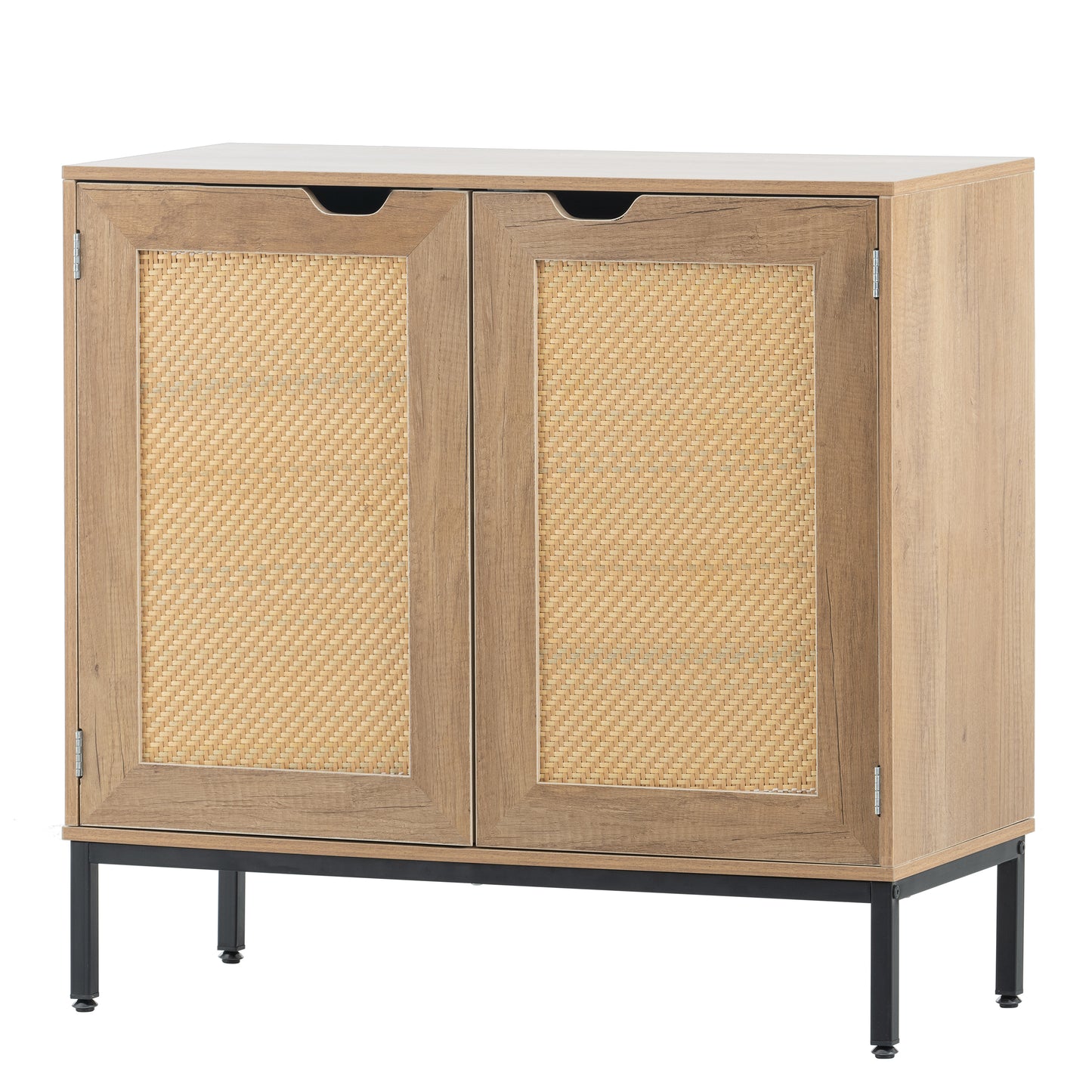 Rustic Accent Storage Cabinet with Rattan Doors Mid Century Natural Wood Sideboard for Living Room