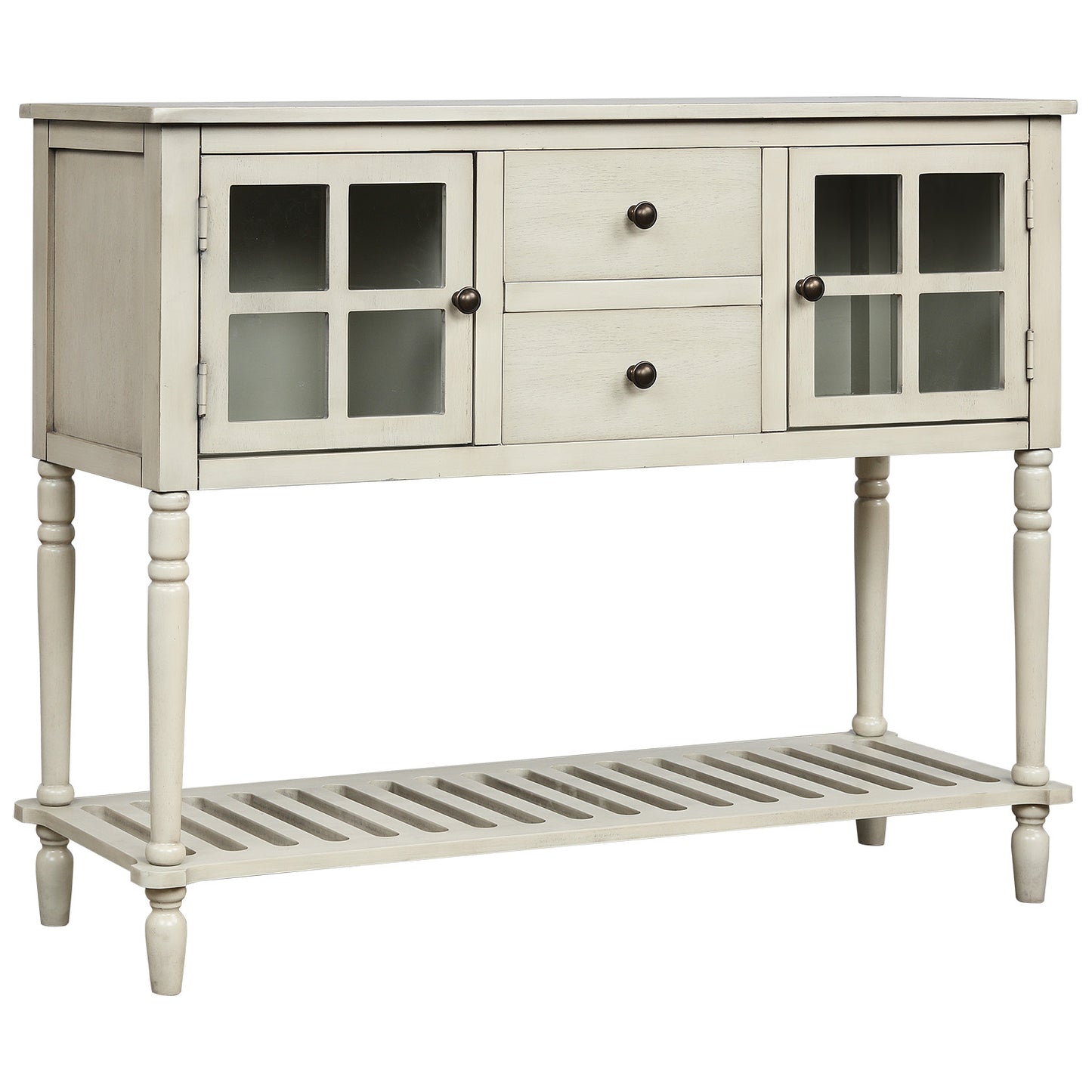 Sideboard Console Table with Bottom Shelf Farmhouse Wood Glass Buffet Storage Cabinet Living Room Antique Grey