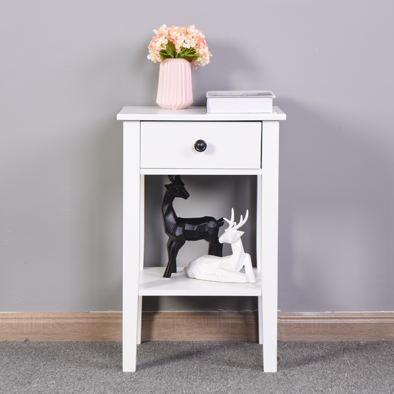 White Bathroom Floor-standing Storage Table with Drawer