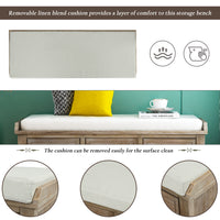 Rustic Storage Bench with 3 Drawers and 3 Rattan Baskets Shoe Bench for Living Room Entryway White Washed