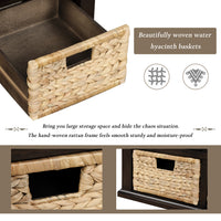 Rustic Storage Bench with 3 Drawers and 3 Rattan Baskets Shoe Bench for Living Room Entryway Espresso