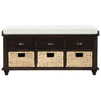 Rustic Storage Bench with 3 Drawers and 3 Rattan Baskets Shoe Bench for Living Room Entryway Espresso
