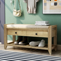 Shoe Rack with Cushioned Seat and Drawers Multipurpose Entryway Storage Bench Gray Wash