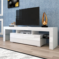 Modern White TV Stand with 20 Color LED Lights & Remote Control - Stylish Entertainment Center