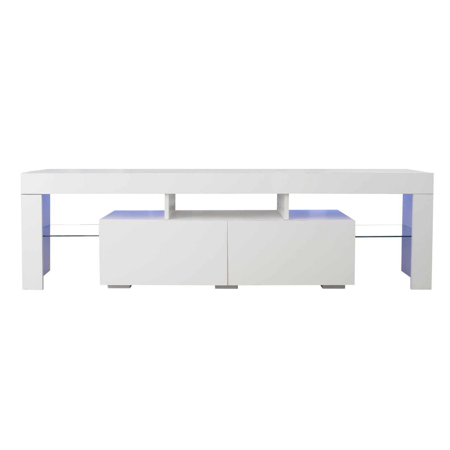 Modern White TV Stand with 20 Color LED Lights & Remote Control - Stylish Entertainment Center