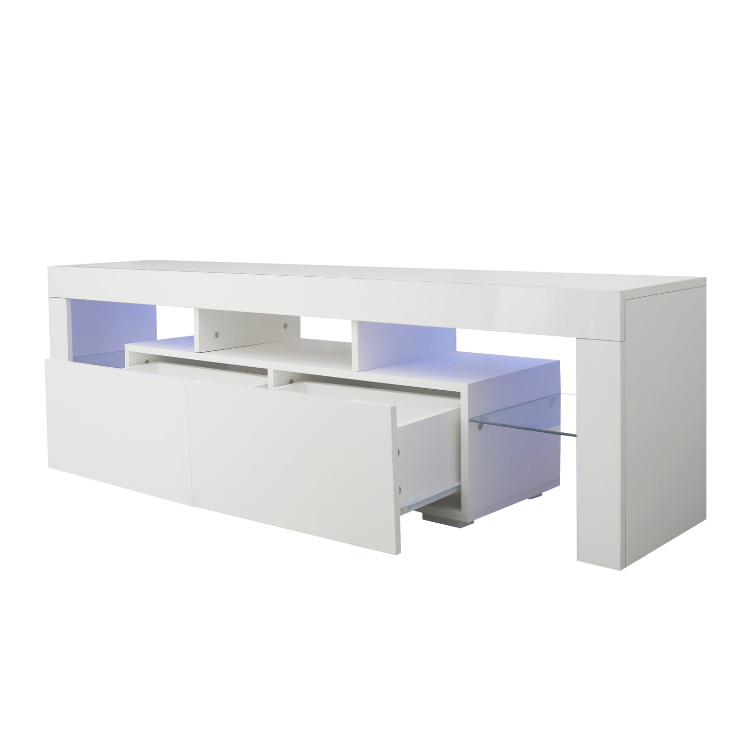 Modern White TV Stand with 20 Color LED Lights & Remote Control - Stylish Entertainment Center