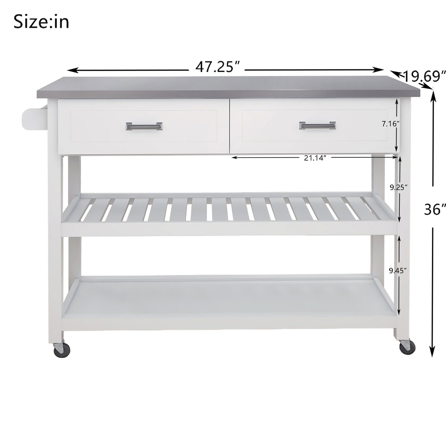 Stainless Steel Kitchen Cart with Two Drawers