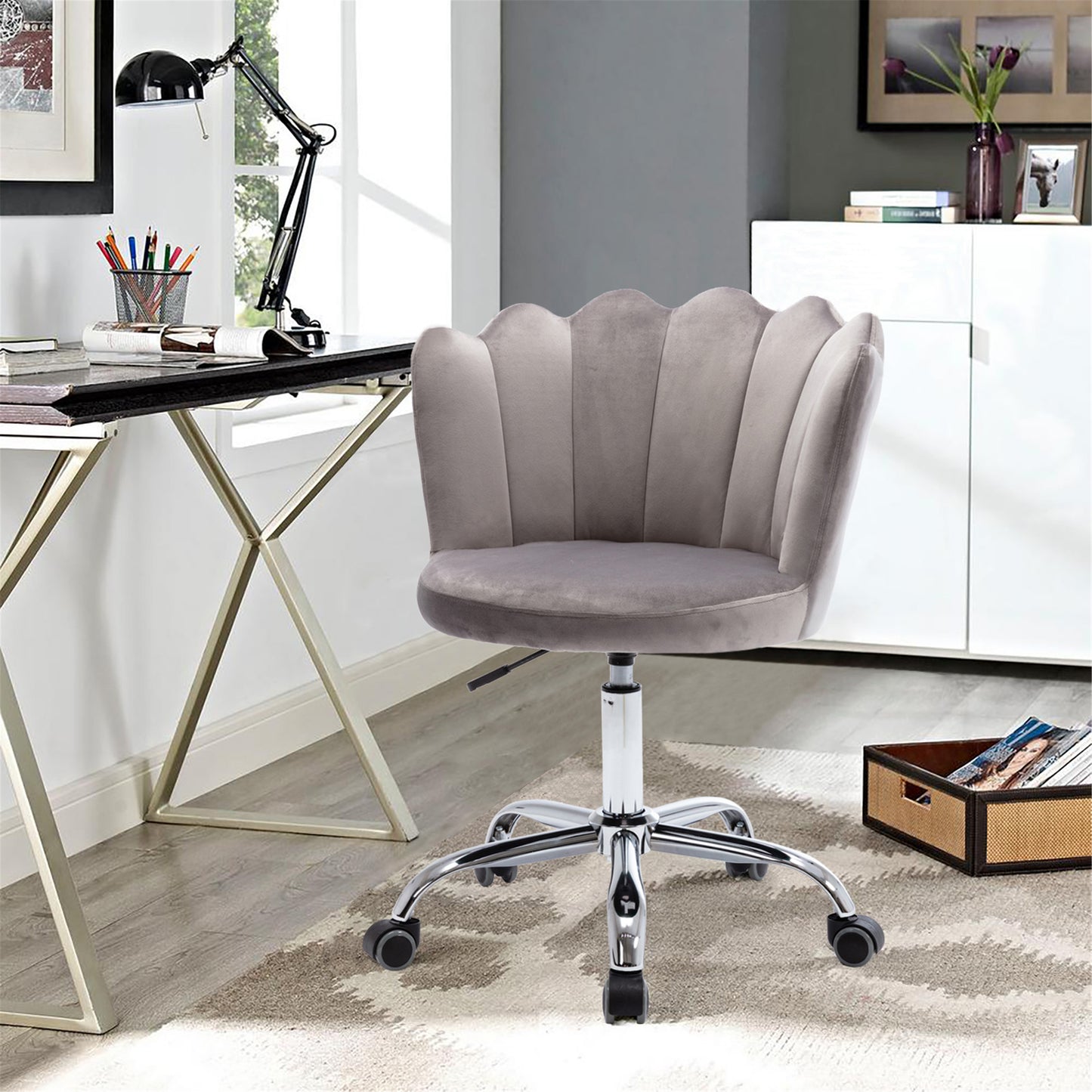 Product Name: Velvet Home Office Chair with Silver Base