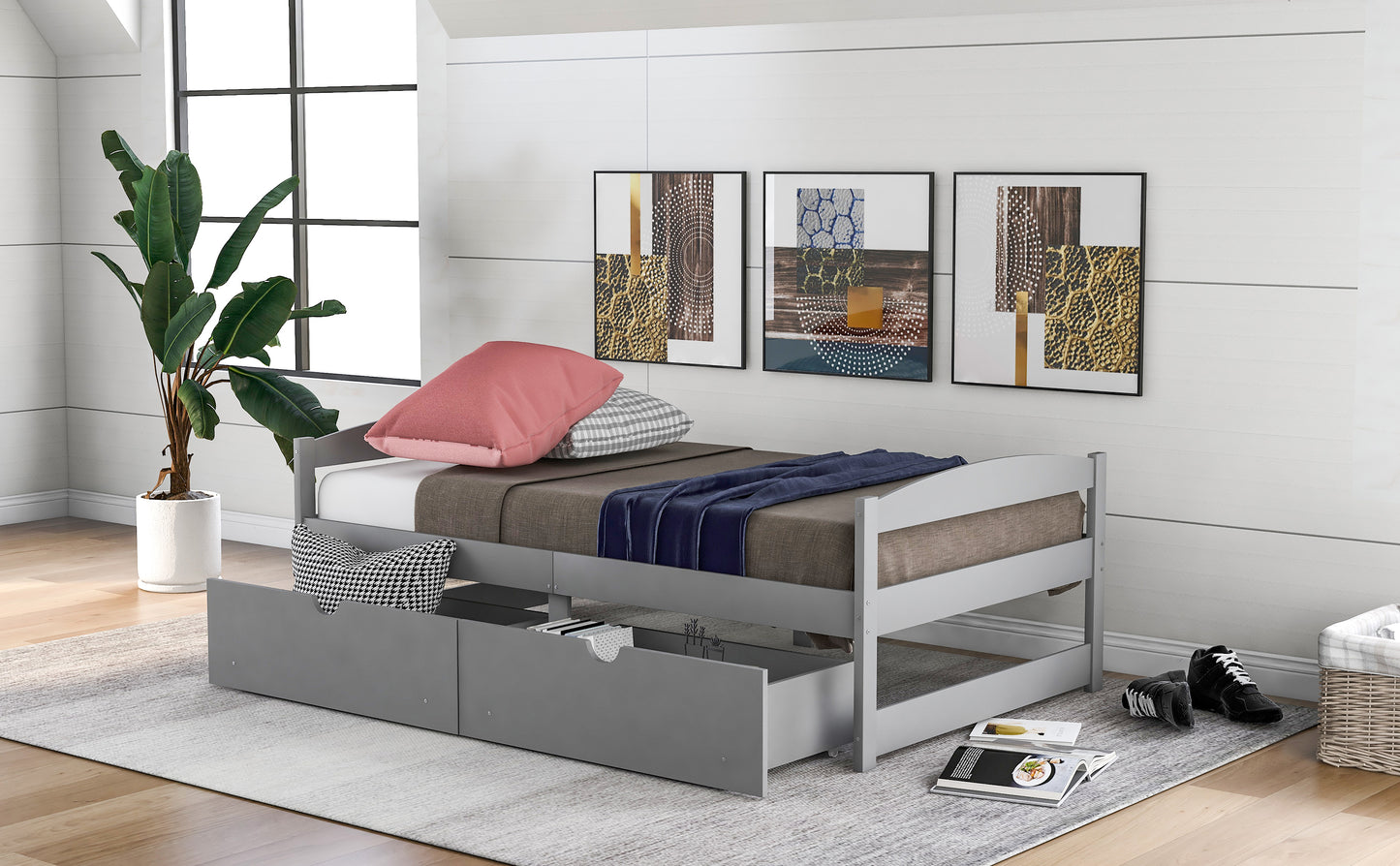 Twin Size Platform Bed, With Two Drawers