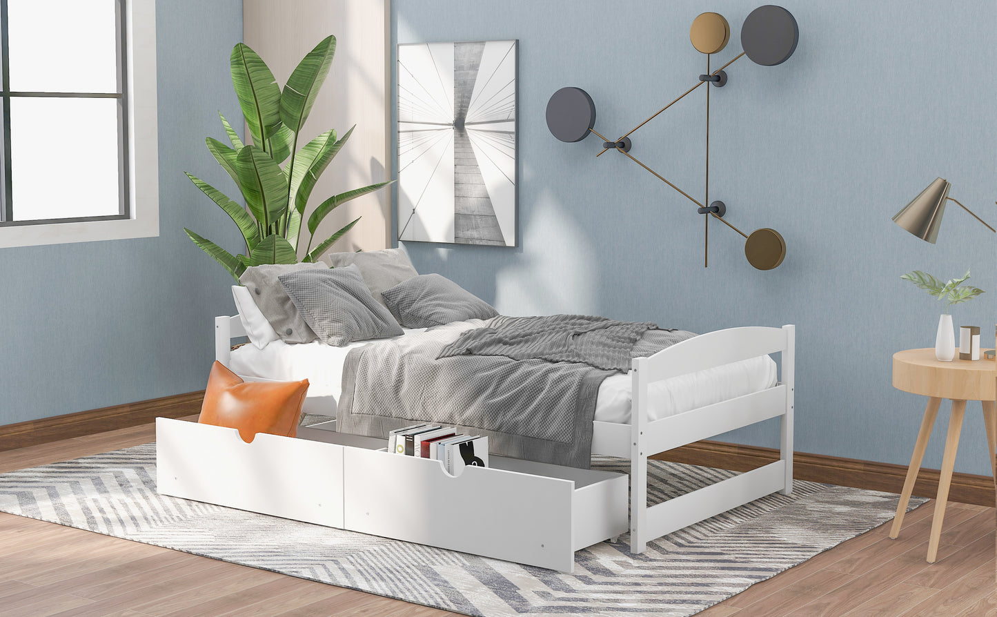 Twin Size Platform Bed, With Two Drawers