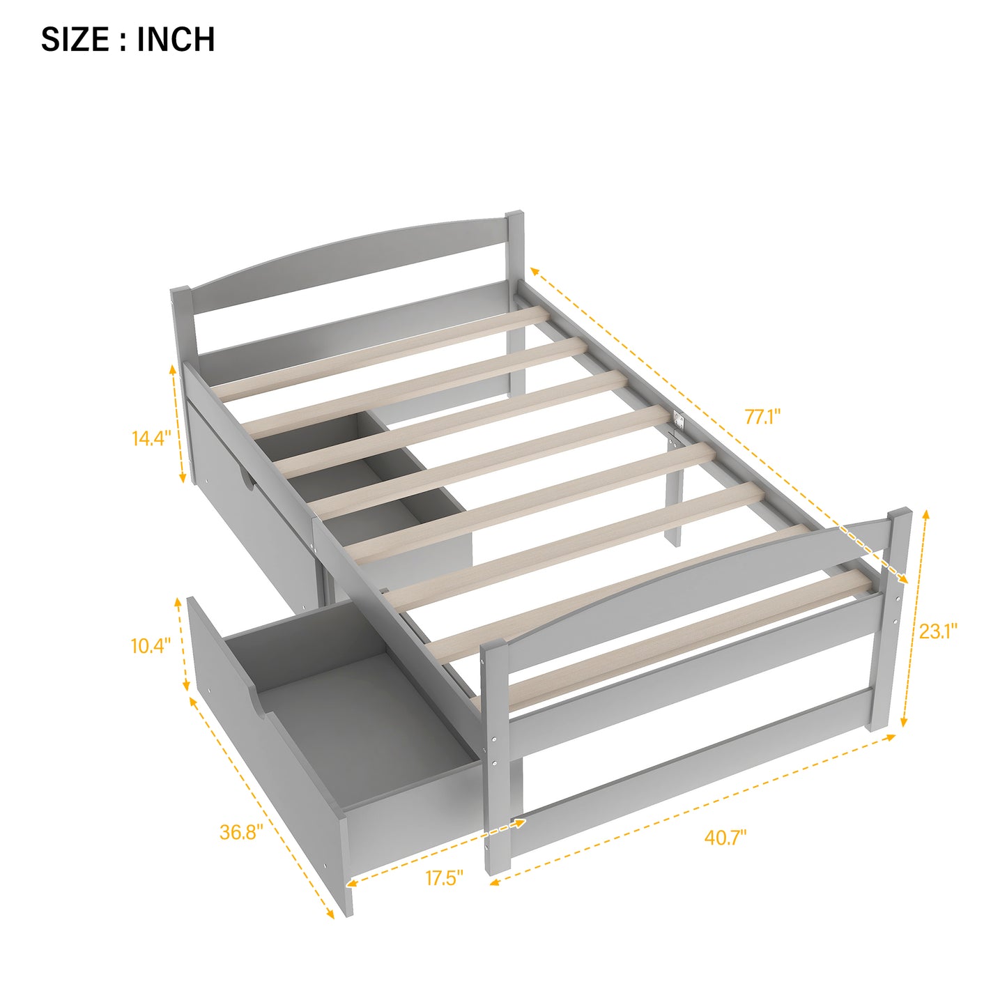 Twin Size Platform Bed, With Two Drawers