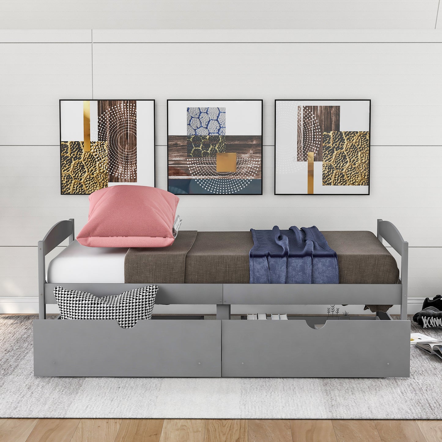 Twin Size Platform Bed, With Two Drawers