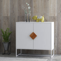 Solid Wood Square Handle 2 Doors Sideboard