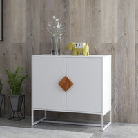 Solid Wood Square Handle 2 Doors Sideboard