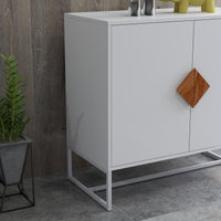 Solid Wood Square Handle 2 Doors Sideboard
