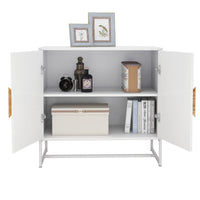 Solid Wood Square Handle 2 Doors Sideboard