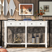 Console Table Sofa Table Easy Assembly with Two Storage Drawers and Bottom Shelf for Living Room Entryway Ivory White